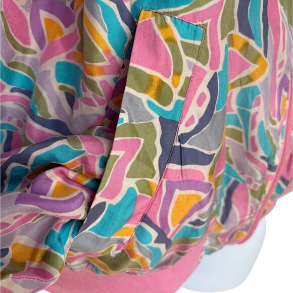 Silktime Vintage Colorful 80's Abstract Print Silk Bomber Jacket  size M - Picture 9 of 13